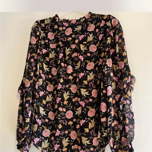 LOFT Floral Ruffle Blouse with Mandarin Collar Small - Picture 4 of 6